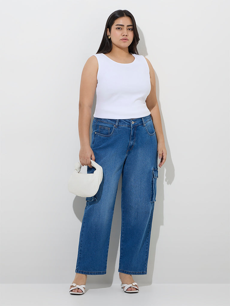 Gia Dark Blue Cargo-Style Relaxed - Fit Mid - Rise Jeans