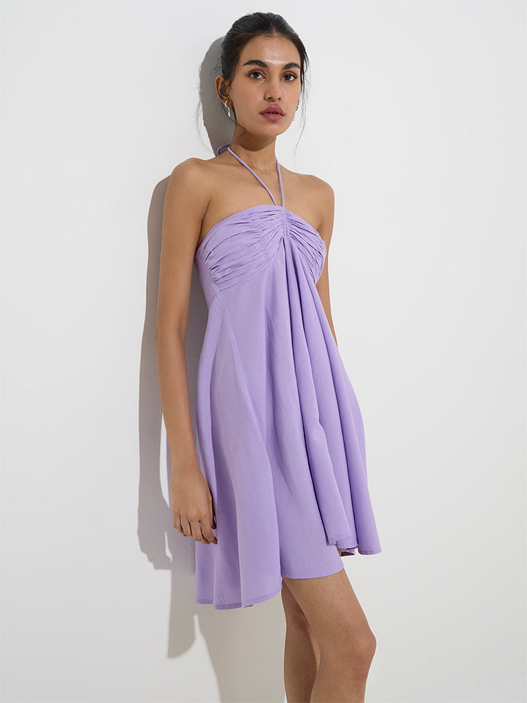 Nuon Lavender Halter-Neck A-Line Dress