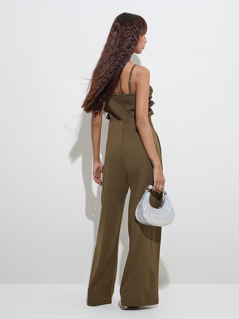 Nuon Olive Ruffle-Detailed Jumpsuit