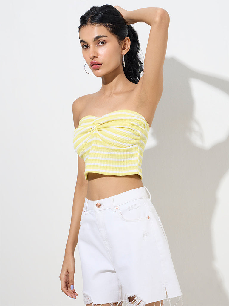 Nuon Yellow Striped Cotton-Blend Tube Top - Main Image
