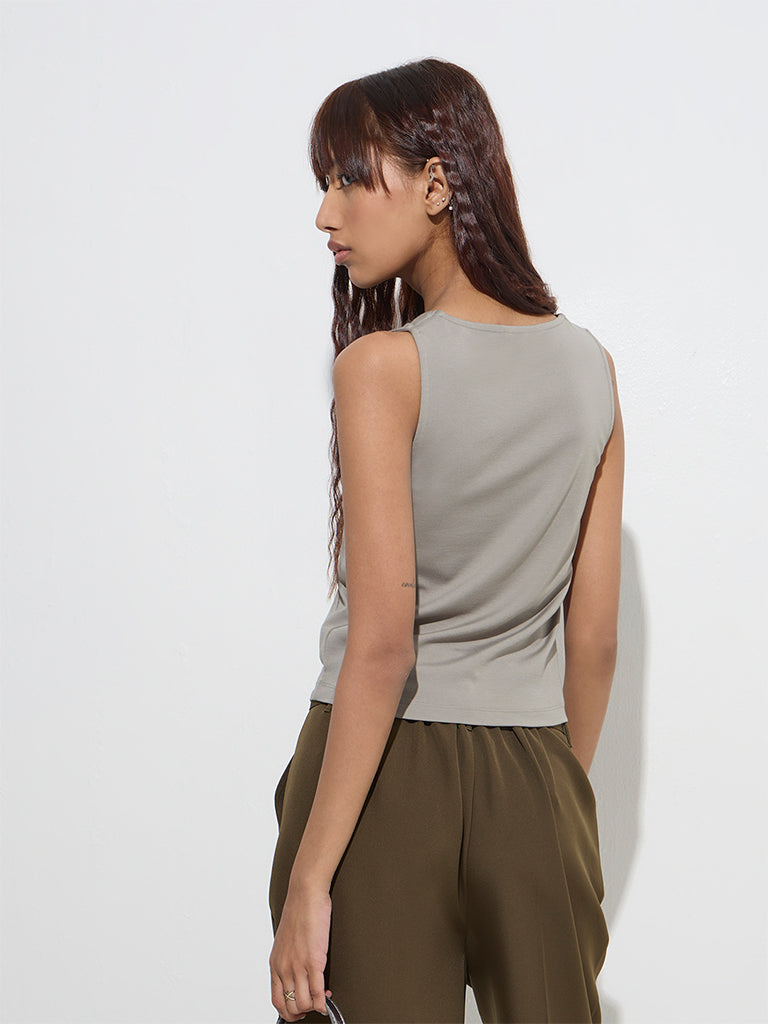 Westside Nuon Women's Grey Solid Tank Top for Casual Wear Back View