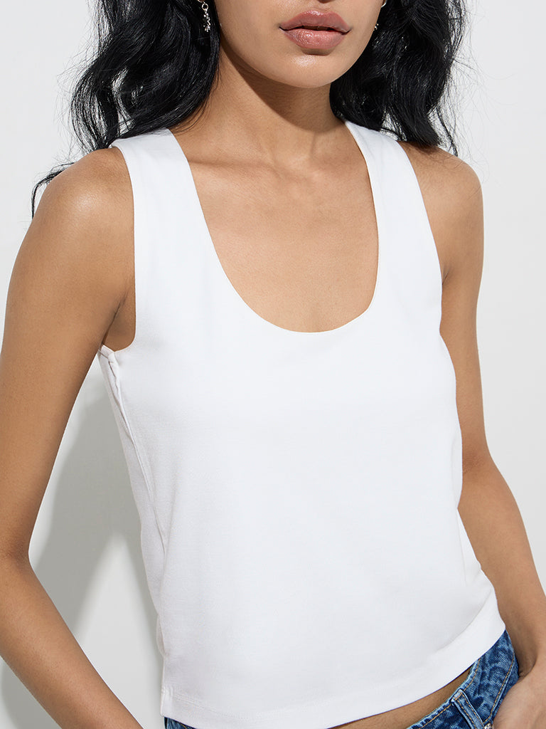 Westside Nuon Women's White Solid Tank Top for Casual Wear Zoomed View