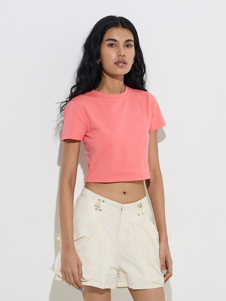 Nuon Coral Cotton-Blend Crop Top