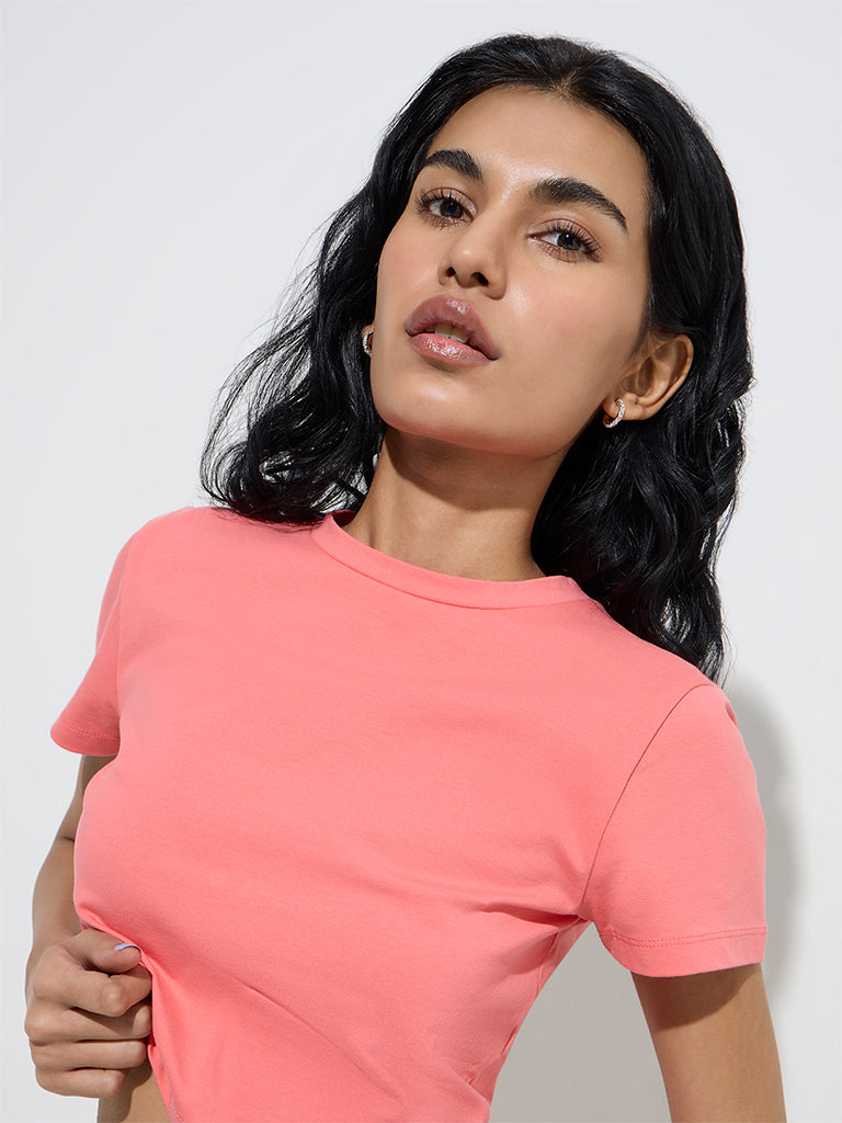 Nuon Coral Cotton-Blend Crop Top
