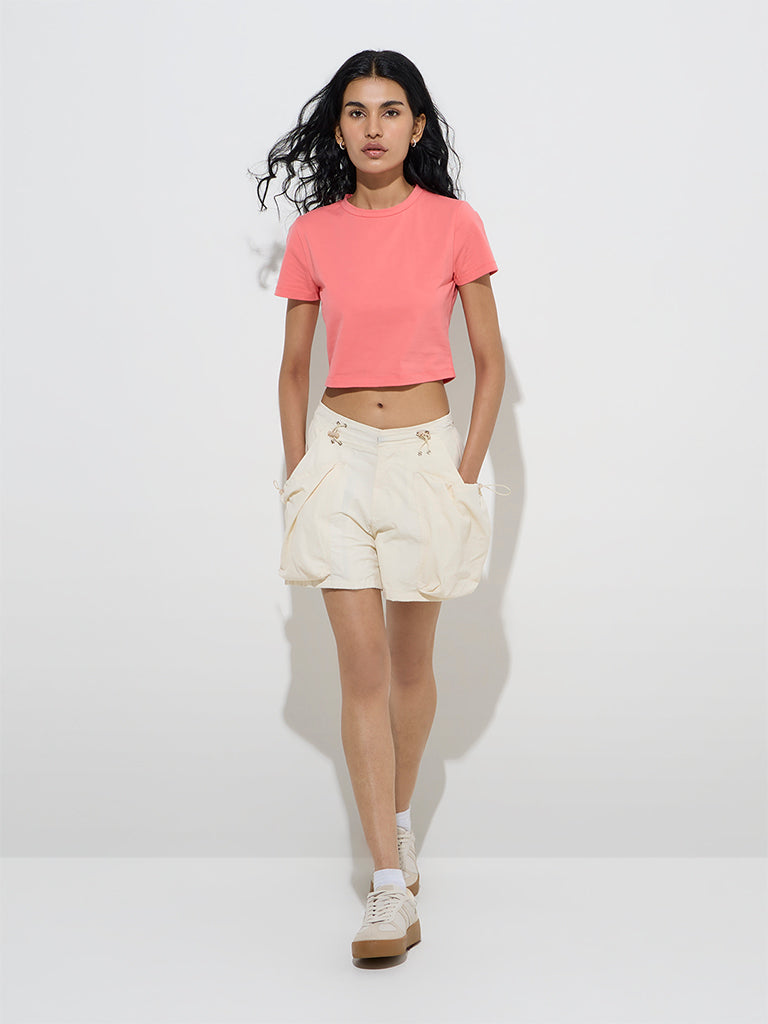 Nuon Coral Cotton-Blend Crop Top
