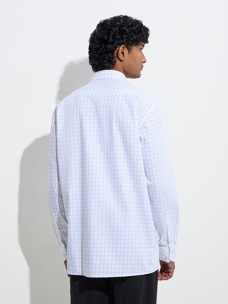 Westside WES Formals Men's White Checks Printed Slim-Fit Cotton Shirt for Work Wear Back View