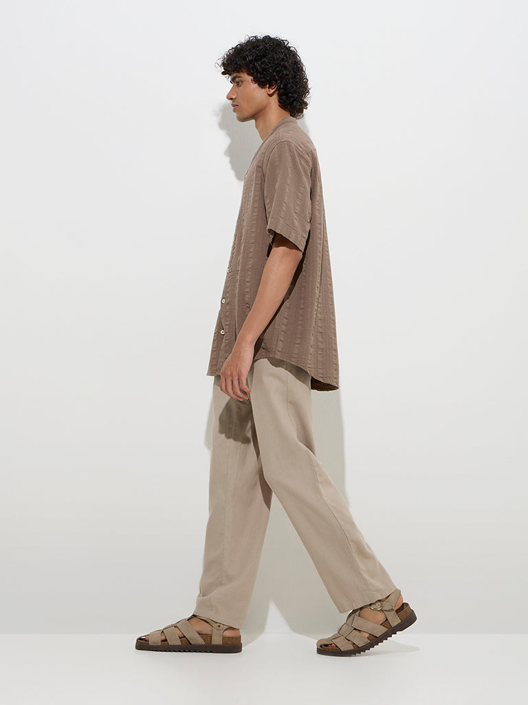 ETA Brown Self-Textured Relaxed-Fit Cotton-Blend Shirt