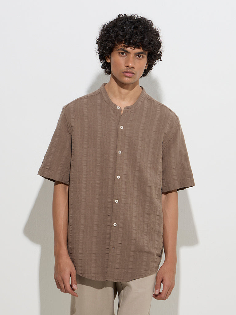 ETA Brown Self-Textured Relaxed-Fit Cotton-Blend Shirt
