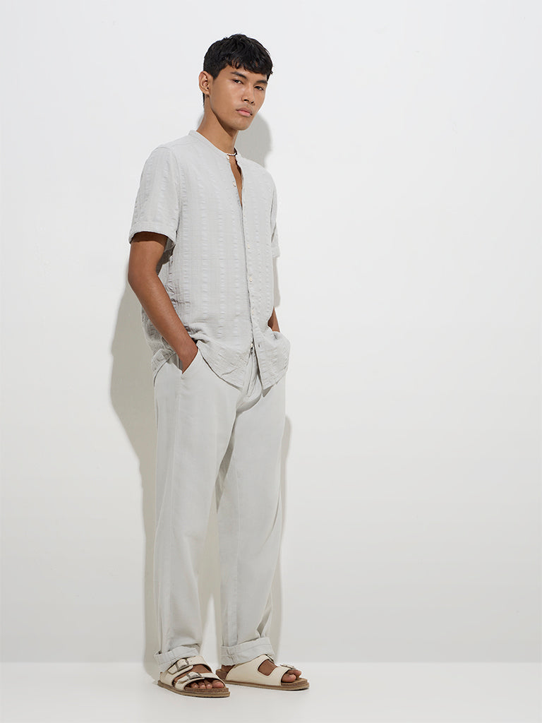 ETA Grey Crinkled Relaxed-Fit Cotton Shirt