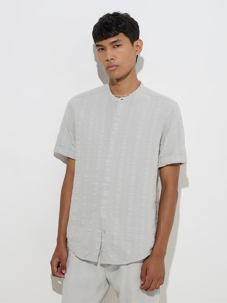 ETA Grey Crinkled Relaxed-Fit Cotton Shirt