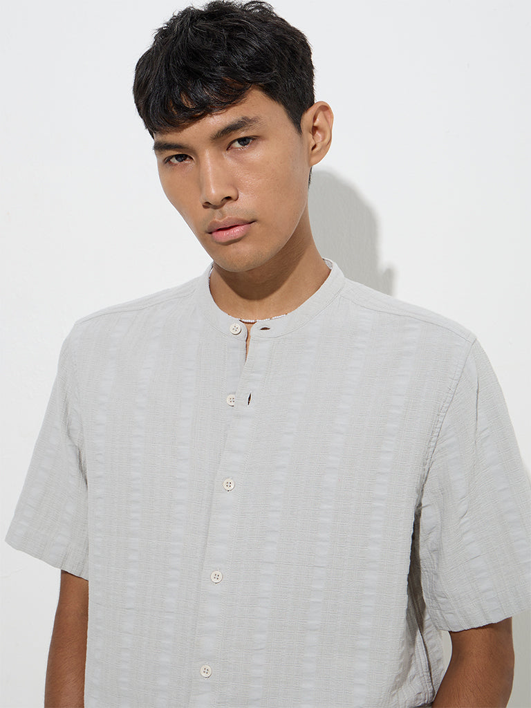 ETA Grey Crinkled Relaxed-Fit Cotton Shirt