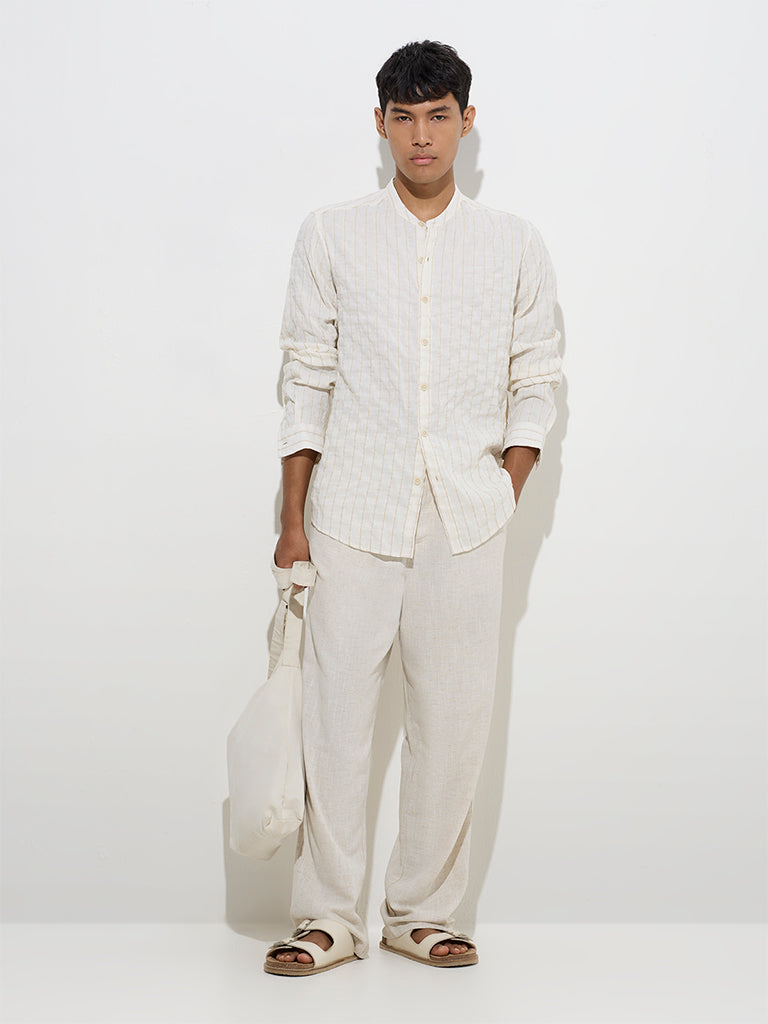 ETA Off-White Embroidered Relaxed-Fit Cotton-Blend Shirt