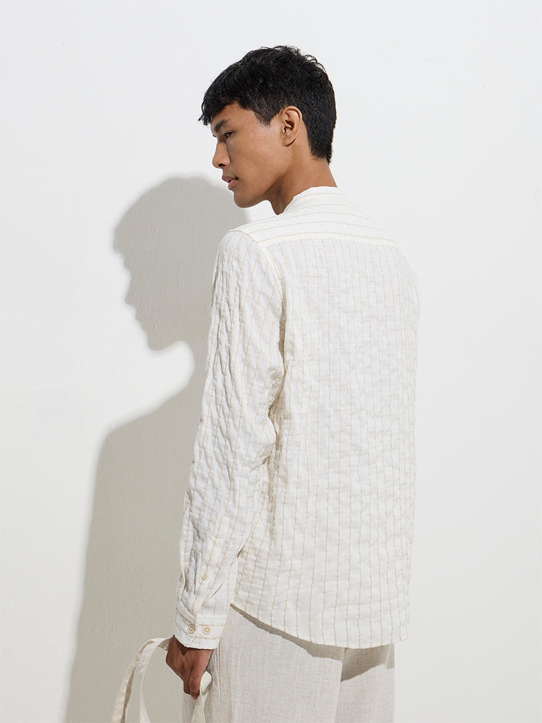 Westside ETA Men's Off-White Embroidered Relaxed-Fit Cotton-Blend Shirt for Casual Wear Back View