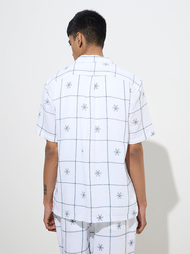 Westside ETA Men's White Embroidered Relaxed-Fit Cotton Shirt for Casual Wear Back View