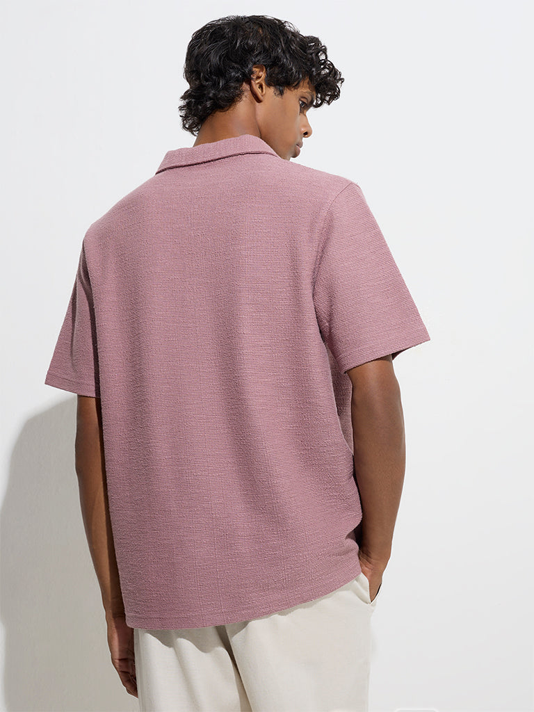 Westside ETA Men's Dusty Pink Self-Textured Relaxed-Fit Polo T-Shirt for Casual Wear Back View