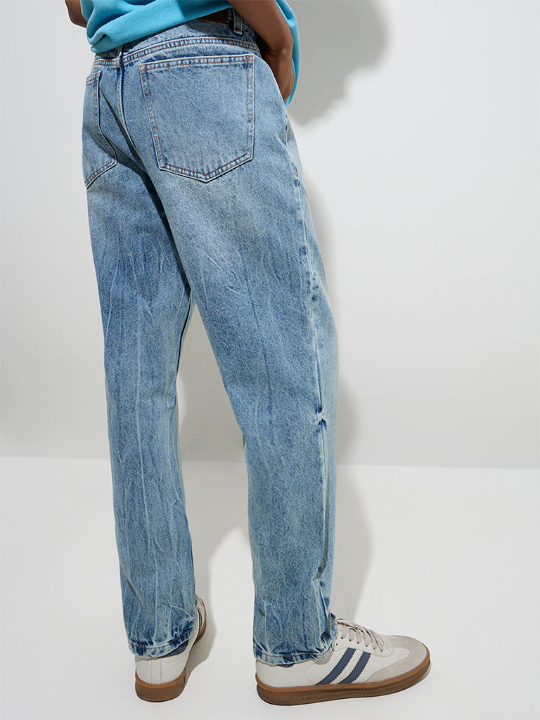 Westside Nuon Men's Blue Relaxed-Fit Mid-Rise Jeans for Casual Wear Back View