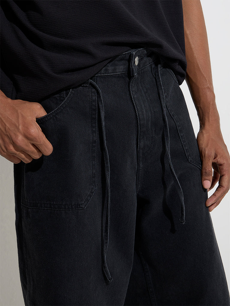 Westside Nuon Men's Charcoal Relaxed-Fit Mid-Rise Denim Jorts for Casual Wear Zoom View