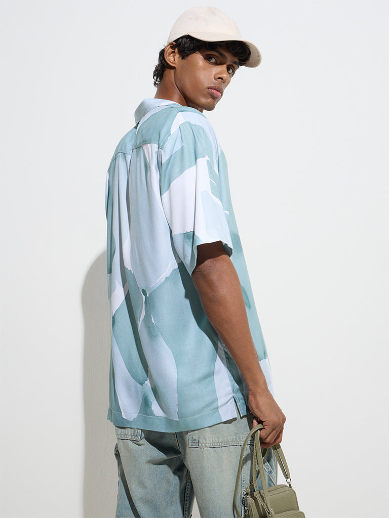 Westside Nuon Men's Green Brushstroke Design Relaxed-Fit Shirt for Casual Wear Back View