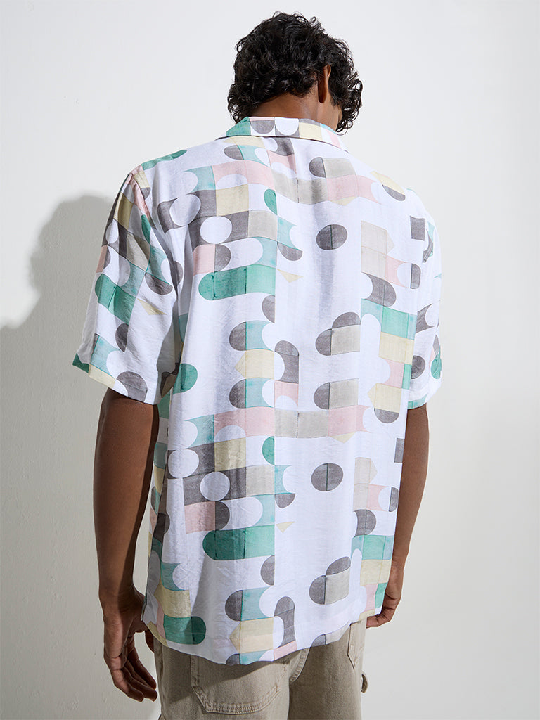 Westside Nuon Men's White Printed Relaxed-Fit Shirt for Casual Wear Back View