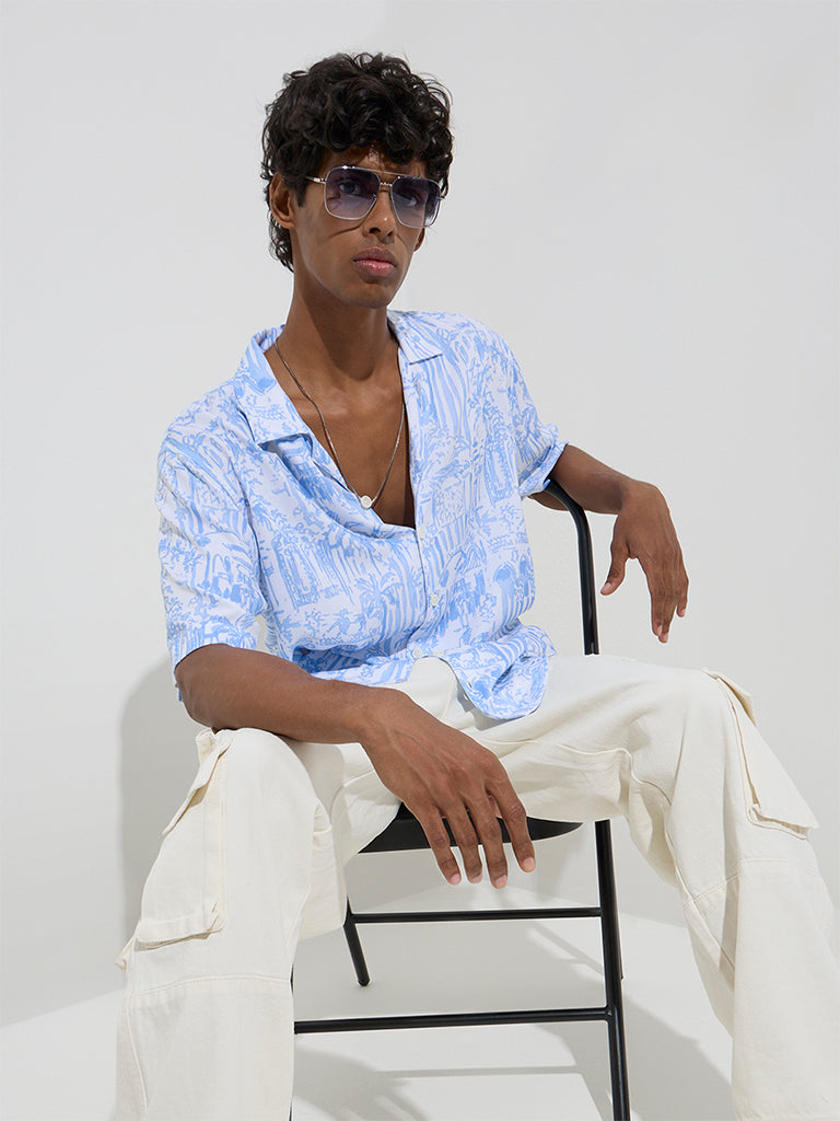 Nuon Blue Tropical-Inspired Relaxed-Fit Shirt