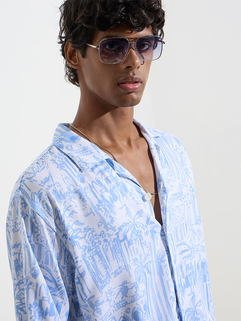Nuon Blue Tropical-Inspired Relaxed-Fit Shirt