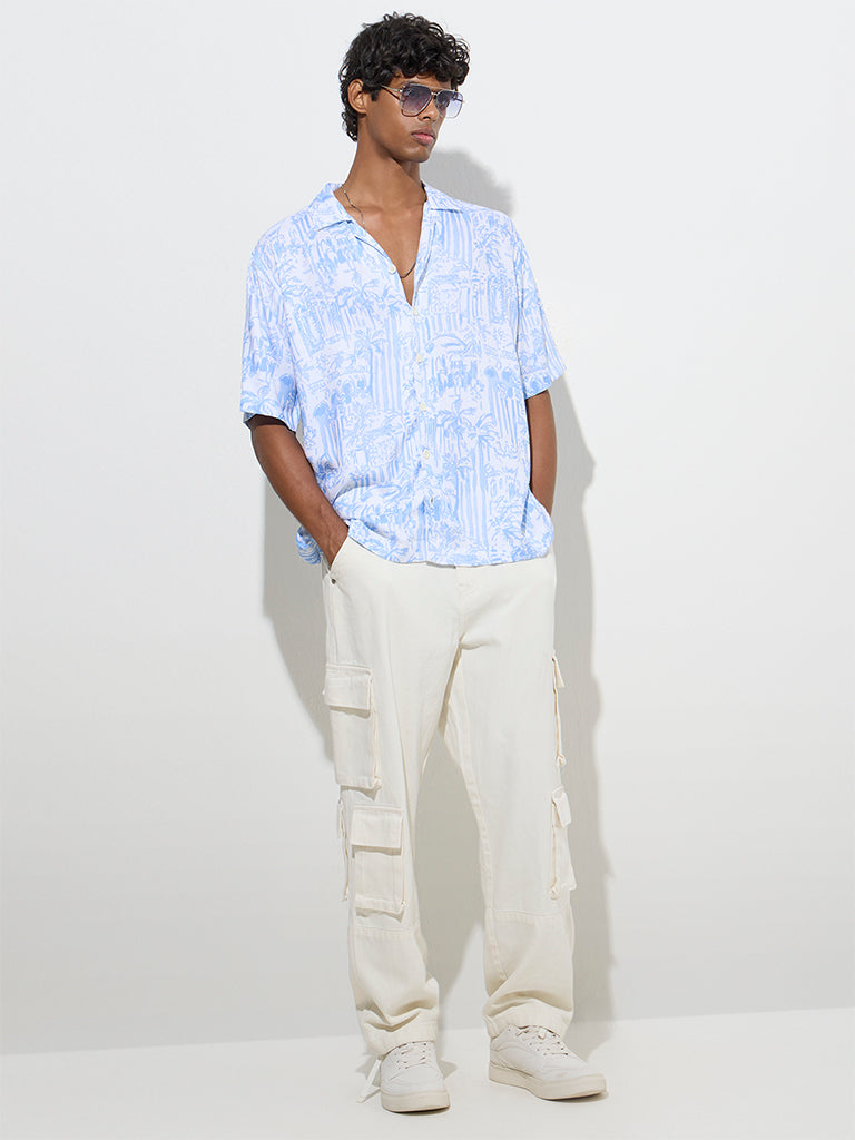 Nuon Blue Tropical-Inspired Relaxed-Fit Shirt