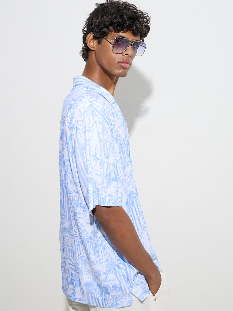 Nuon Blue Tropical-Inspired Relaxed-Fit Shirt