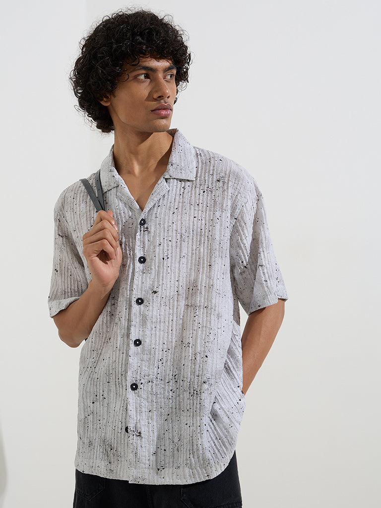 Nuon Grey Speckle Detailed Relaxed-Fit Shirt