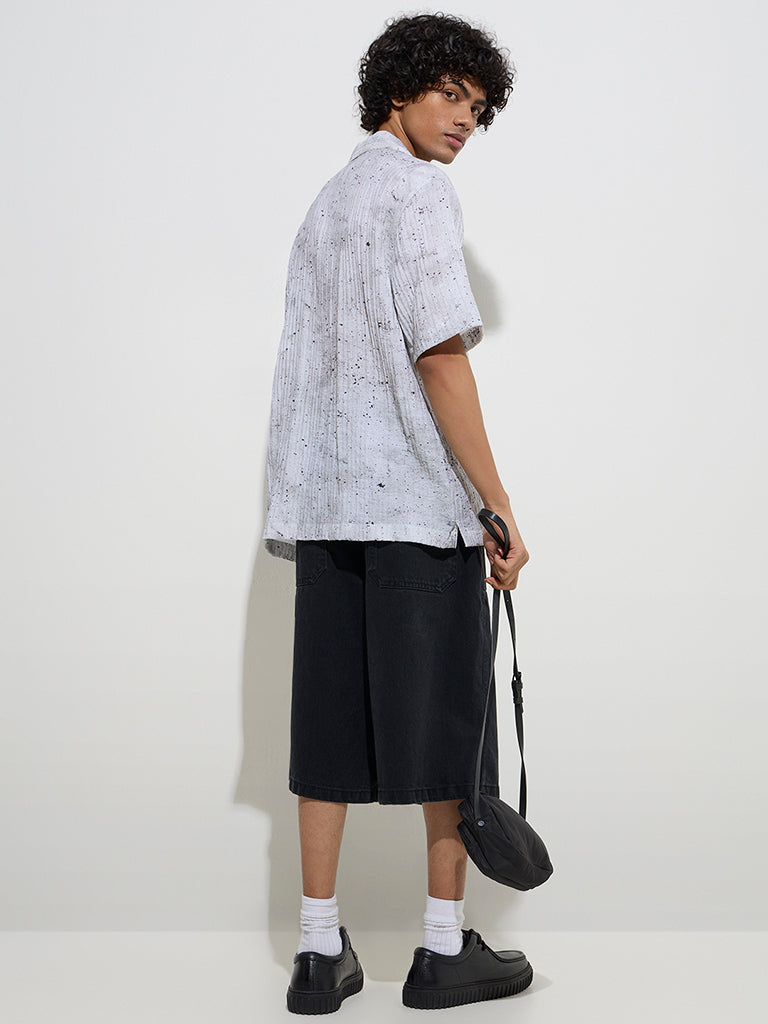 westisde Nuon Men's Grey Speckle Detailed Relaxed-Fit Shirt for Casual Wear Back View