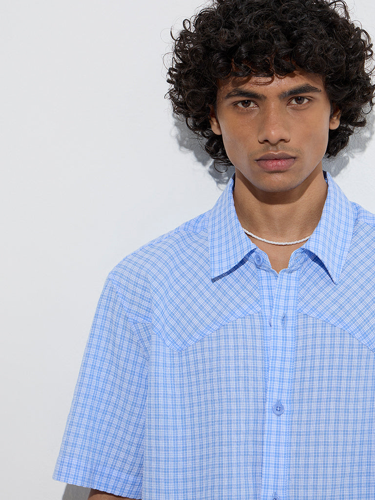 Nuon Blue Checkered Relaxed-Fit Shirt