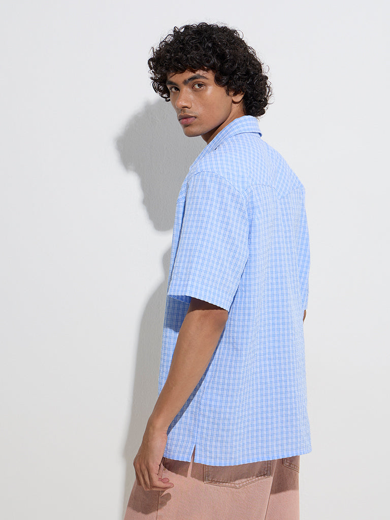 Nuon Blue Checkered Relaxed-Fit Shirt