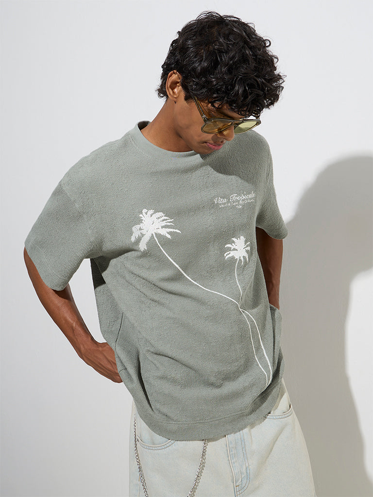 Nuon Sage Tropical Design Relaxed-Fit Cotton T-Shirt