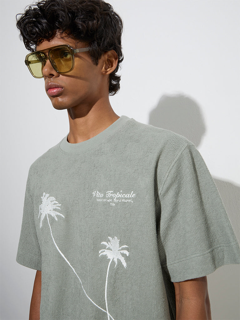 Nuon Sage Tropical Design Relaxed-Fit Cotton T-Shirt