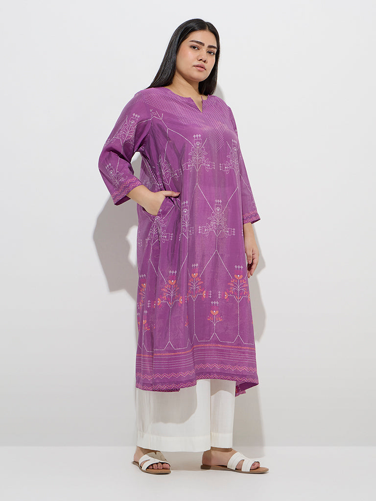Diza Purple Printed A-Line Kurta