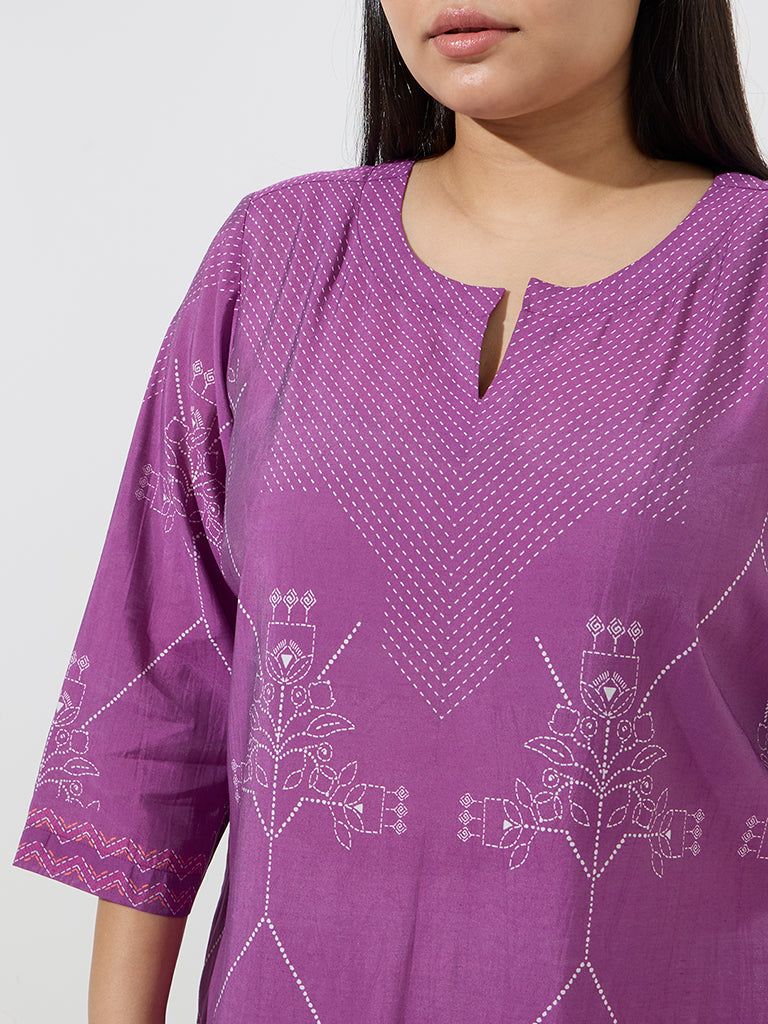 Diza Purple Printed A-Line Kurta