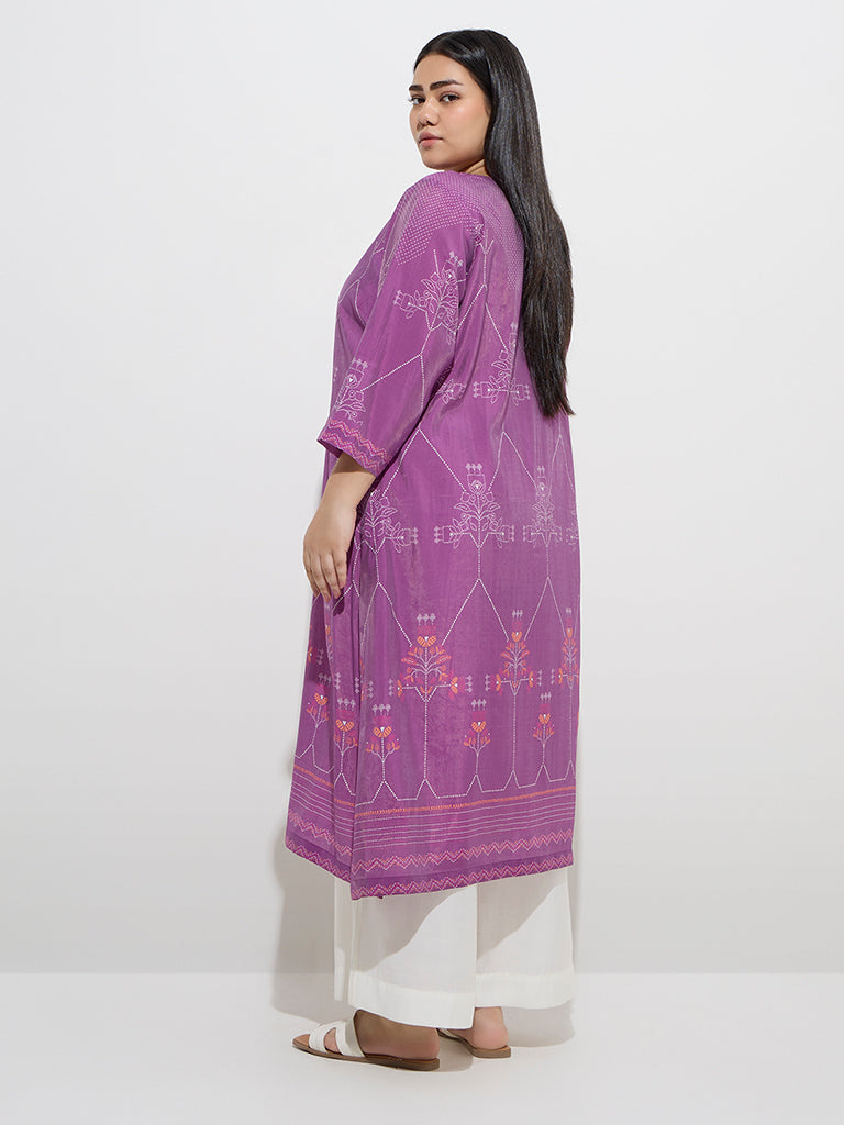 Westside Diza Women's Purple Printed A-Line Kurta for Work Wear Back View