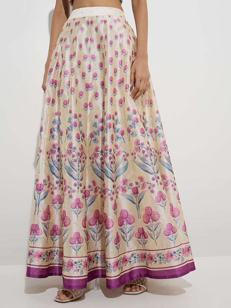 Vark Purple Botanical Design Skirt