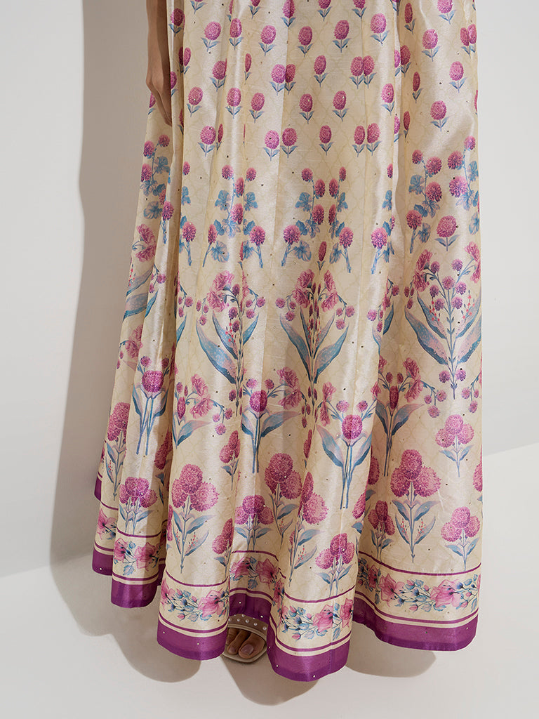 Vark Purple Botanical Design Skirt