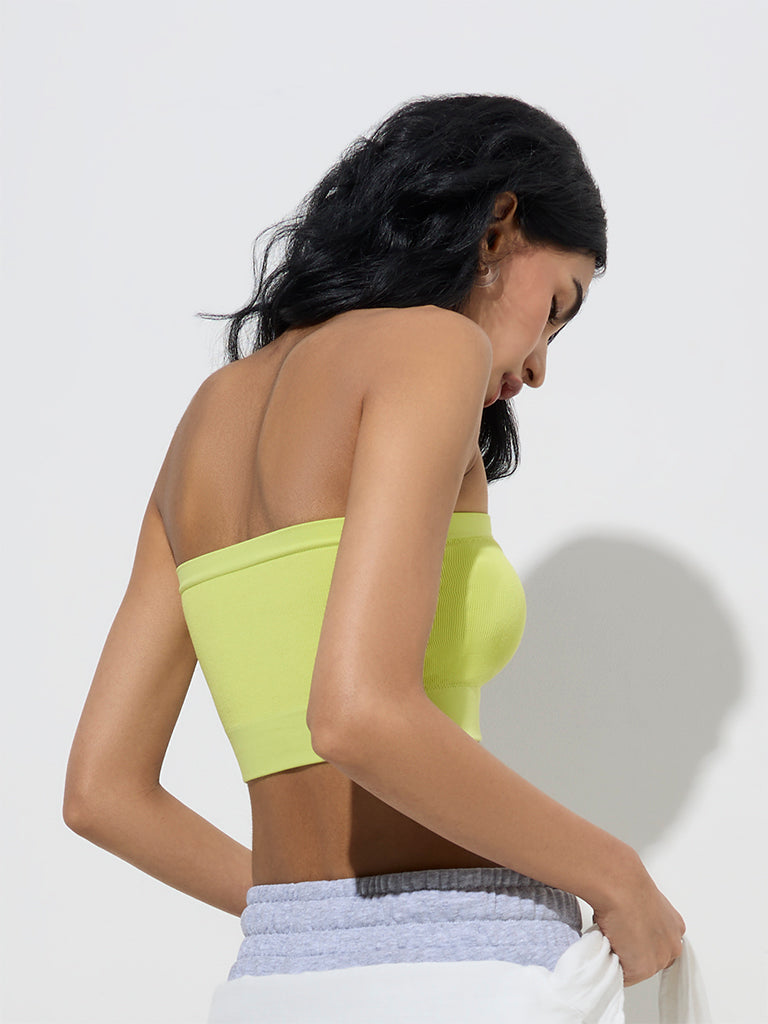 Westside Superstar Women's Lime Ribbed Seam-Free Bandeau Bra for Casual Wear Back View