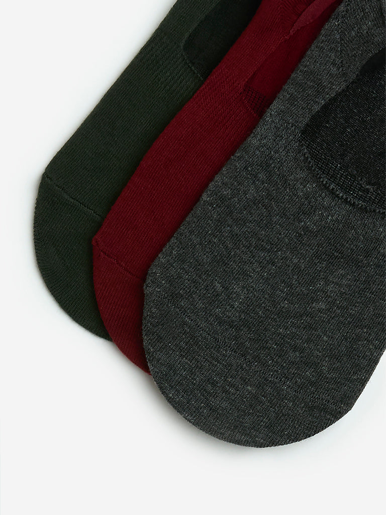 Westside WES Lounge Men's Olive Cotton-Blend No-Show Socks - Pack of 3 for Casual Wear Casual Wear Zoomed View