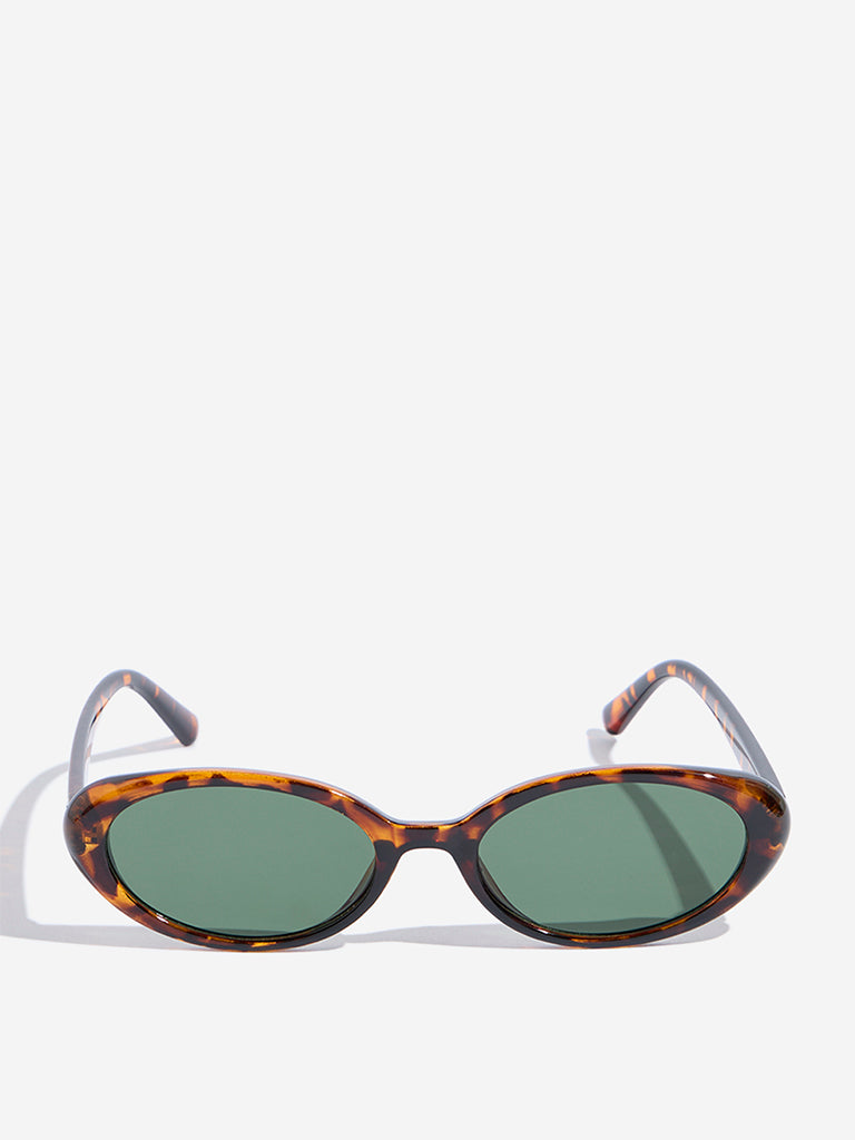 Westside Accessories Light Brown Animal-Printed Oval Sunglasses with Pouch