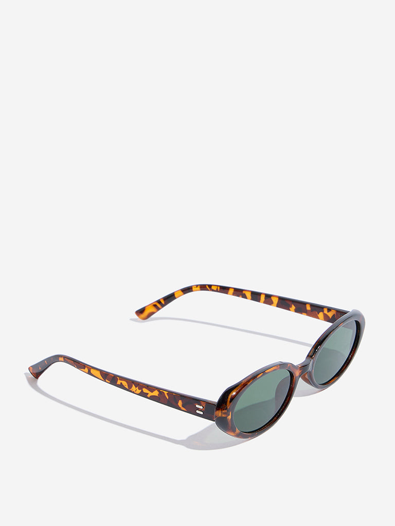 Westside Accessories Light Brown Animal-Printed Oval Sunglasses with Pouch