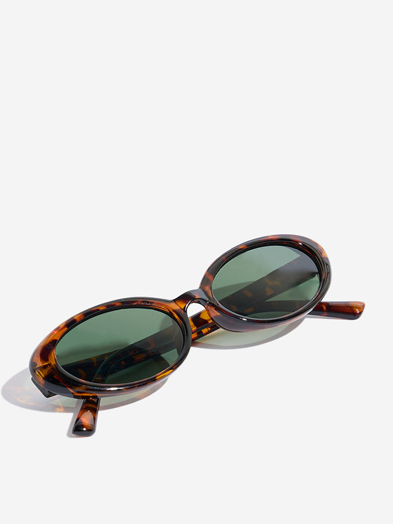 Westside Accessories Light Brown Animal-Printed Oval Sunglasses with Pouch