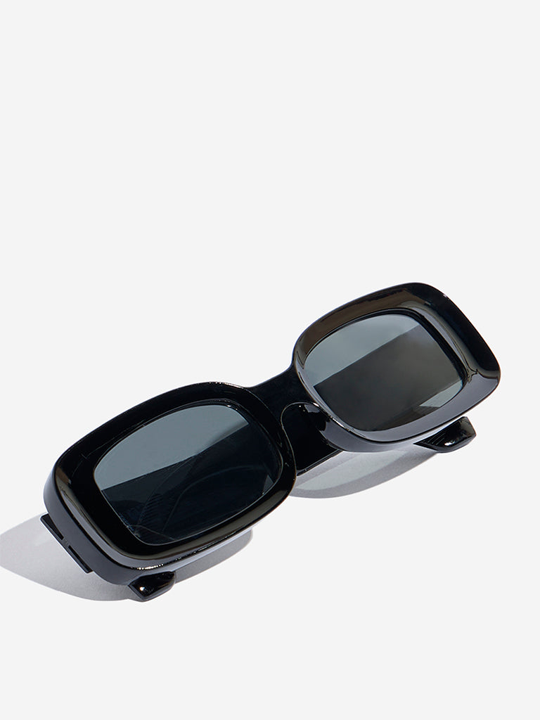 Westside Accessories Black Rectangular Sunglasses with Pouch
