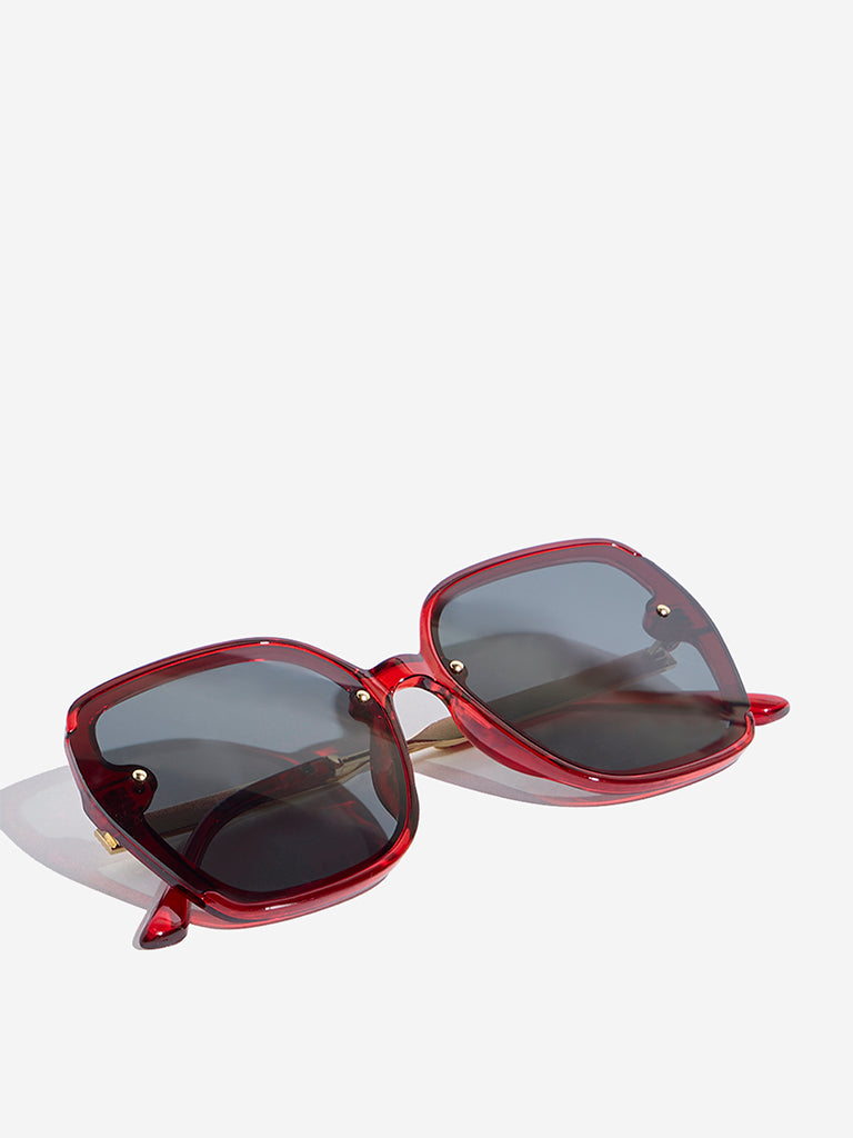 Westside Accessories Red & Black Oversized Sunglasses with Pouch