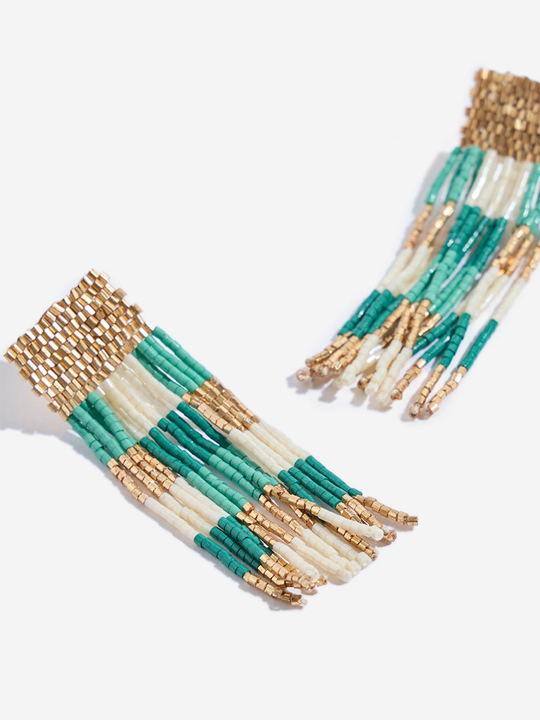 Westside Accessories Green & Gold Beaded Dangler Earrings