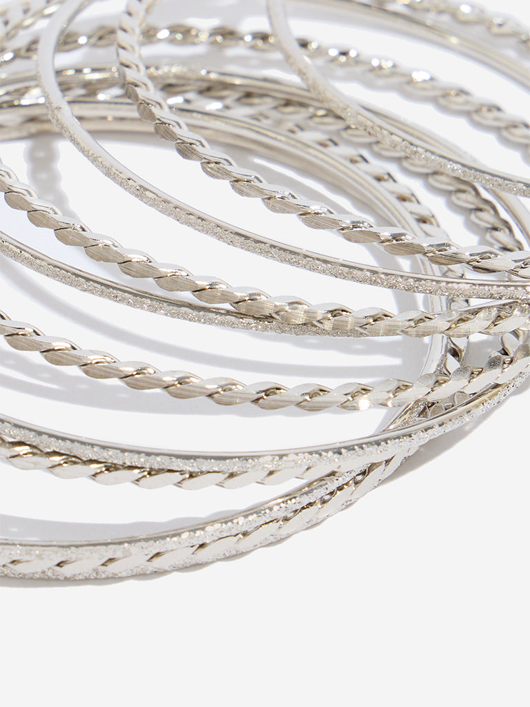 Westside Accessories Silver Twisted and Textured Bangle Set