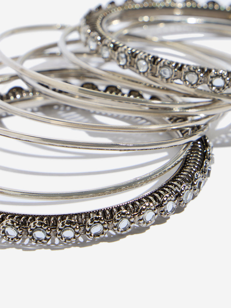 Westside Accessories Silver Mirror-Work Bangle Set