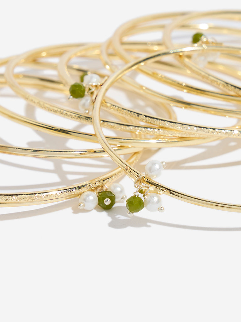 Westside Accessories Olive Pearl Bangle Set