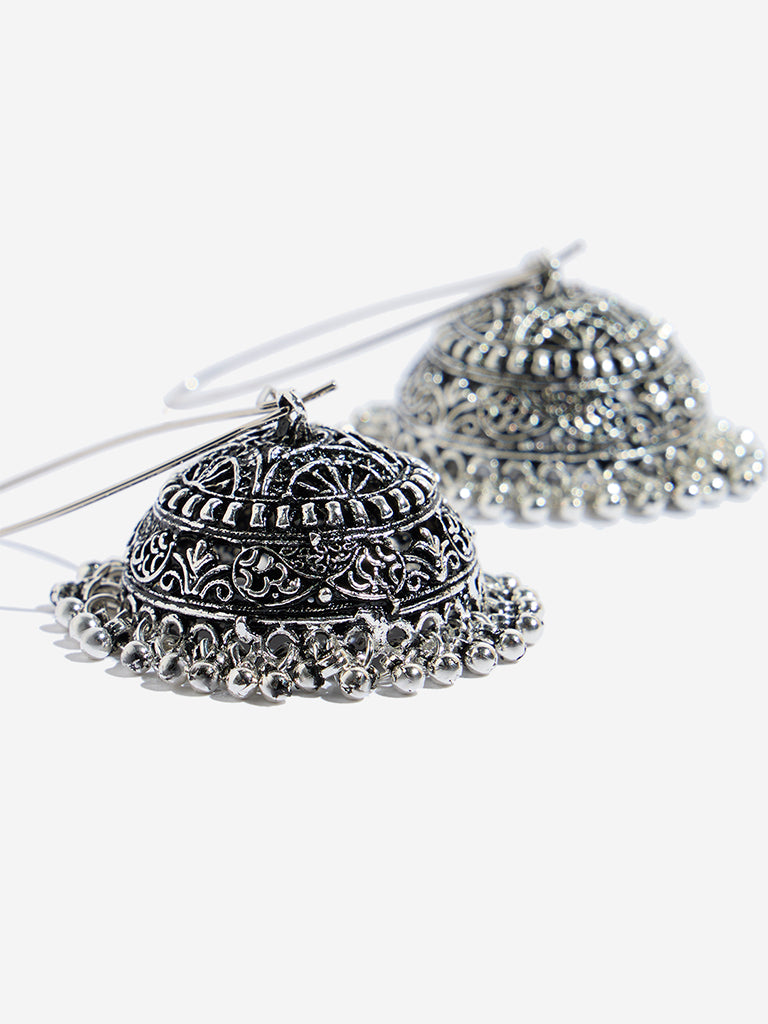 Westside Accessories Silver Big Fish Hook Jhumka Earrings